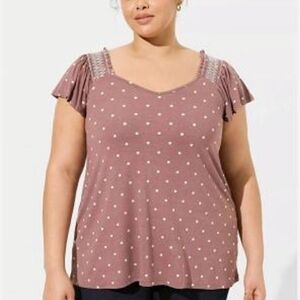 Torrid Mauve Polka Dot Flutter Sleeve Blouse